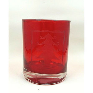Trend Candle Run Glass Etched Red Pine Tree Votive Candle Holder Christmas Tree